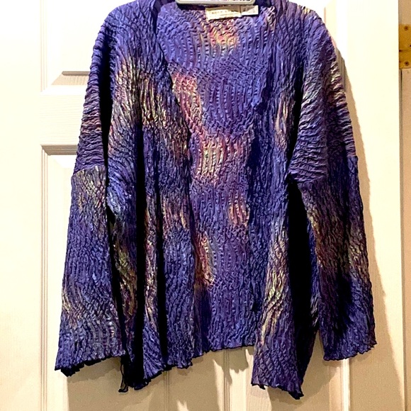 Sally Ryan Crinkle Stretch Silk Tie Dyed Jacket - Picture 1 of 6